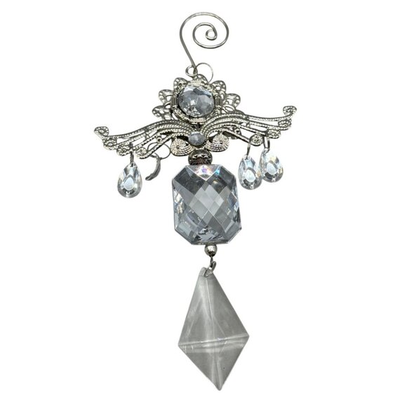 Elegant Silver-Tone & Faceted Hanging Ornament Metalwork & Teardrop 6" READ - Picture 1 of 10